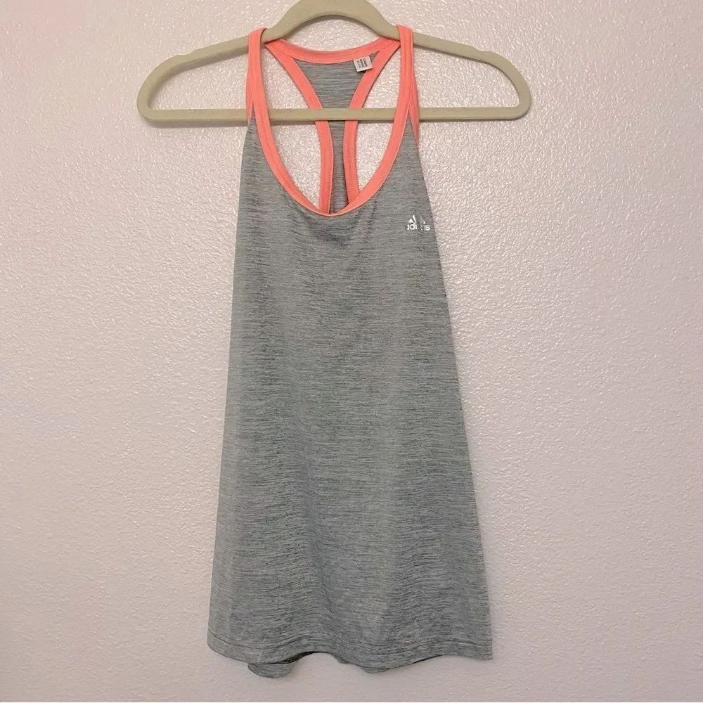 Adidas Racer back gray peach pink trim,  tank top loose fit climalite-size L
